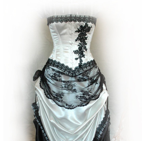 Virginia - Ivory and Black wedding gown by BoundByObsession steampunk buy now online