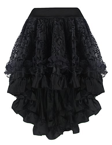 Burvogue Women's Steampunk Gothic Costume Vintage Multi Layered Chiffon Skirt (Large/X-Large, Black) steampunk buy now online