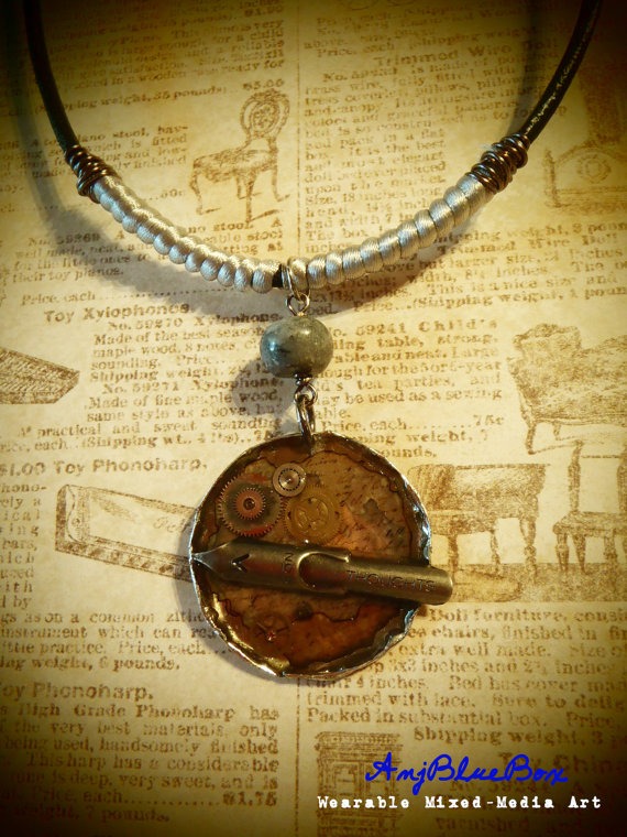 Thoughts - Mixed-Media Art Necklace by AnjBlueBox steampunk buy now online
