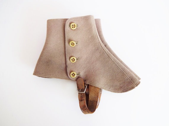 Antique Vintage Men's Felt Grey Spats with Buttons and Leather Buckle Straps by LeNouveauSalon steampunk buy now online