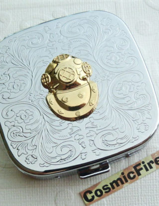 Diving Helmet Pill Case Steampunk Pill Case Mirror Case Silver Plated Metal Pill Case Nautical Steampunk Pill Case by CosmicFirefly steampunk buy now online