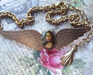 Winged Choker, Mona Lisa Cameo, Choker, Double winged Choker, Brass Choker, Cameo Choker, NeoClassical, Steampunk, by MockiDesigns steampunk buy now online