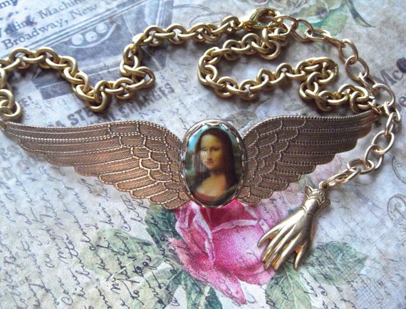 Winged Choker, Mona Lisa Cameo, Choker, Double winged Choker, Brass Choker, Cameo Choker, NeoClassical, Steampunk, by MockiDesigns steampunk buy now online