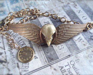 Winged Skull Choker, Brass Wing Choker, Double Wing Choker, Birdskull Choker, Steampunk Choker, Gothic Choker Winged Choker Winged Birdskull by MockiDesigns steampunk buy now online