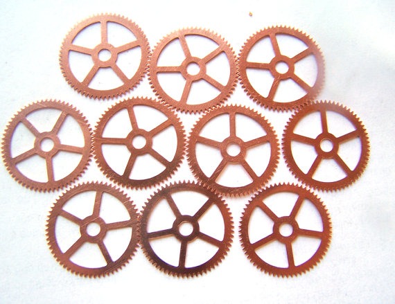 Steampunk Watch pieces and parts Clock gears - 10 Large copper Gears Cogs Wheels 25mm by AllGearedUp steampunk buy now online