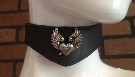 V Cut Leather Choker With Broken Heart Concho by mydungeongear steampunk buy now online