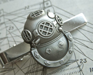 Diving Helmet Tie Clip Silver & Pewter Tone Gothic Victorian Nautical Steampunk Style Vintage Inspired Men's Accessories by CosmicFirefly steampunk buy now online