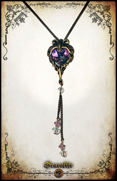 Victorian heart pendant jewelry - Handmade medieval necklace with swarovski by Dracolite steampunk buy now online