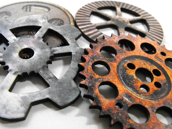 Big Gears - Collection of 4 Old and Dirty Wooden Gears by porkchopshow steampunk buy now online