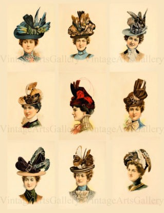 9 Victorian Fashion HATS Digital Collage Sheet Vintage Digital Collage Backgrounds Vintage Victorian Hats Images ATC ACEO Tags by RareVintagePatterns steampunk buy now online