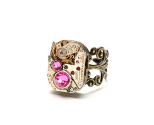 Steampunk Ring OCTOBER ROSE PINK Steampunk Watch Ring Birthstone Ring Antique Brass Ring Steam Punk Steampunk Jewelry Victorian Curiosities by VictorianCuriosities steampunk buy now online