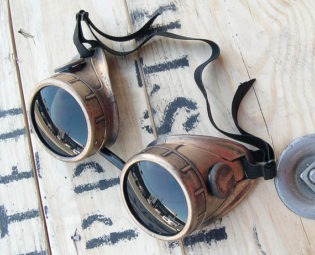 STEAMPUNK GOGGLES - Antique Gold Brass Distressed-Look Steampunk Welding Motorcycle Goggles - Burning Man Goggles by jadedminx steampunk buy now online