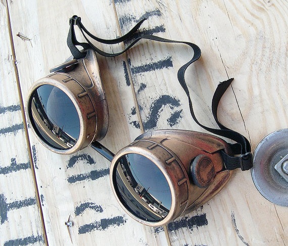 STEAMPUNK GOGGLES - Antique Gold Brass Distressed-Look Steampunk Welding Motorcycle Goggles - Burning Man Goggles by jadedminx steampunk buy now online