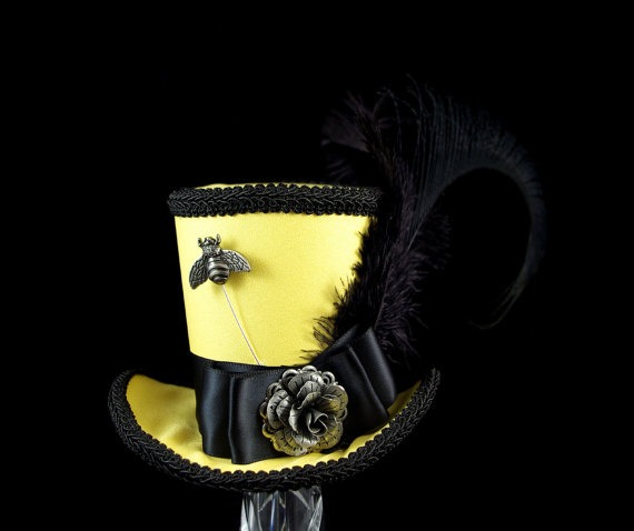 RESERVED FOR MELISSA - Bumblebee Yellow and Black Mini Top Hat Fascinator, Alice in Wonderland, Mad Hatter Tea Party, Derby Hat by TheWeeHatter steampunk buy now online
