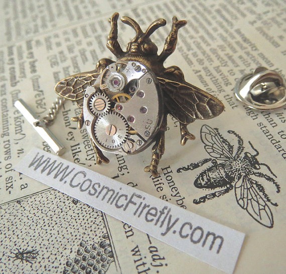 Steampunk Tie Tack Brass Bee Tie Tack Pin Men's Accessories Men's Gifts Bee Pin Gothic Victorian Steampunk Bee Tie Tac Old Tiny Movement by CosmicFirefly steampunk buy now online