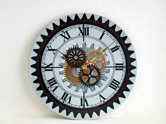 Wall Clock on Vinyl LP Record with Steampunk Gears - Rustic Home Decor - Industrial Wall Decor - Wall Accent - Unique Wall Clock by GoldenDaysDesigns steampunk buy now online