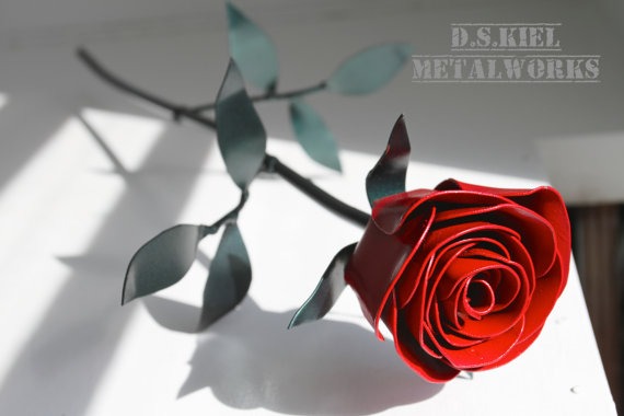 Metal Red Rose, 11th Anniversary, Steel Anniversary, Steel Flower, 6th Anniversary, 4th Anniversary, Wedding Anniversary, Metal Rose by DSKielMetalWorks steampunk buy now online