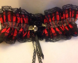 Unique Steampunk/Burlesque Handcrafted Belt in Black/Red Striped Fabric by TribalOriginals steampunk buy now online