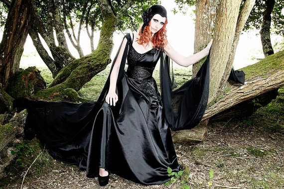 Gothic Black wedding dress. Dark Angel by SarinaPoppyVintage steampunk buy now online