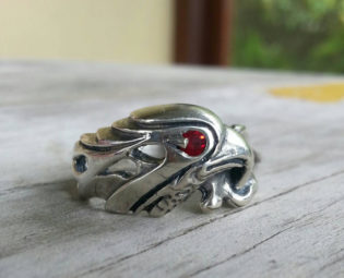 Eagle bird head garnet ring tribal indian cowboy country and western sterling silver ring by youareoutthere steampunk buy now online