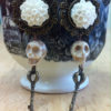 White flower, skull and key earrings, brass filigree bezel and white flower cabachon earrings with white howlite skulls and ornate keys by HummingbirdIsland steampunk buy now online