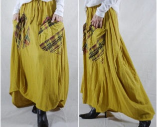 I Wish You Could See...Mustard Yellow Cotton Skirt With Roomy Patched Pockets Size 8 To Size 14 by beyondclothing steampunk buy now online