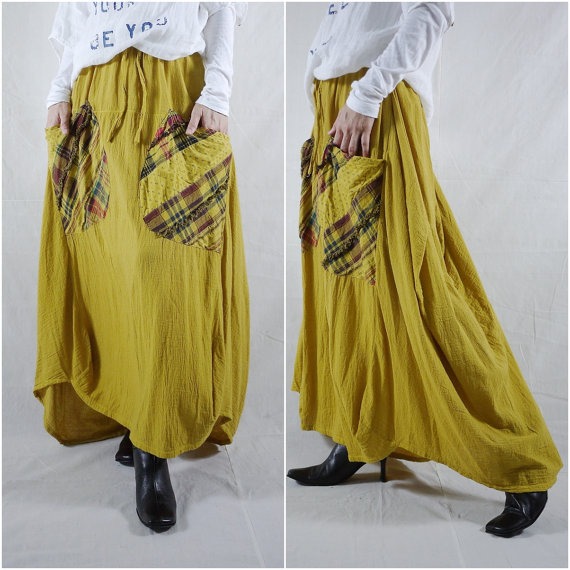 I Wish You Could See...Mustard Yellow Cotton Skirt With Roomy Patched Pockets Size 8 To Size 14 by beyondclothing steampunk buy now online