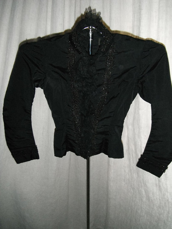 French Vintage, Jacket 1900 ,Silk , Beaded ,Very Small, Costume Film Prop, Lace , Beadwork , Steampunk , Downton Abbey ,Boned Corset Top by FrenchCountryLiving steampunk buy now online