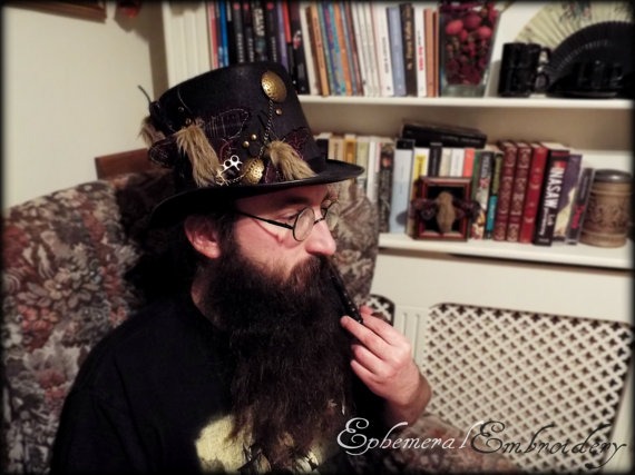 Black goth / steampunk top hat with three moths on by EphemeralEmbroidery steampunk buy now online