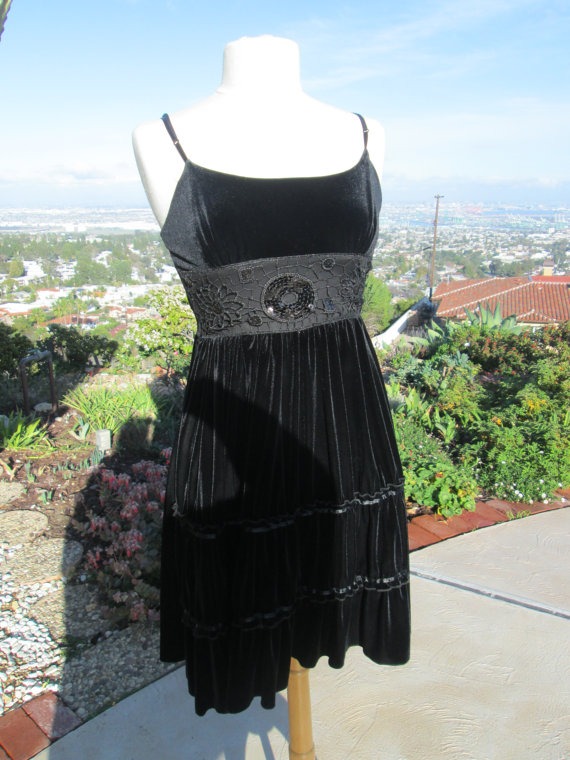 Darling Lolita Goth Girl Black Velvety Dress with Gorgeous Details "Dear Prudence" by PattisVintageGalore steampunk buy now online