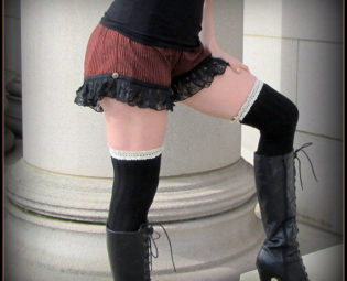 Steampunk Ruffle Shorts ~ Lolita Bloomers black lace ~ Brown or Red Stripes ~ Pirate Mori Girl ~ Victorian Vintage Steampunk Cosplay by TalismanaDesigns steampunk buy now online