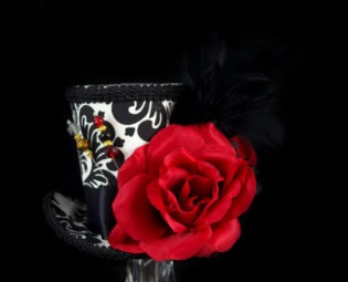Black, White, and Red Rose Garden Mini Top Hat Fascinator, Alice in Wonderland, Mad Hatter Tea Party, Derby by TheWeeHatter steampunk buy now online