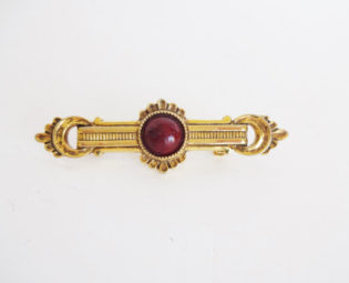 Vintage Gold Metal and Deep Red Cabochon Collar Pin / Brooch by LeNouveauSalon steampunk buy now online