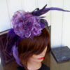 Fascinator603 - Plum/Purple/Violet - Satin Ruffles - Feathers - Silk Flowers and Ivy - Apple Green Coils - Swarovski Crystals by DesignsByFriston steampunk buy now online