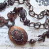 Vintage Locket, Critter Scarab Locket, Gingerbread Patina, Vintage French Filigree, Large Vintage locket, Scarabs & Lizard, Artisan Raku by MockiDesigns steampunk buy now online