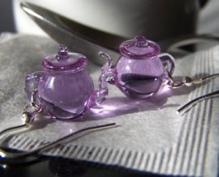 Colour Shift Purple Pink to Clear Tea Tiny Teapots - Handmade Glass Dangling Lampwork Earrings SRA by steampunkglass steampunk buy now online