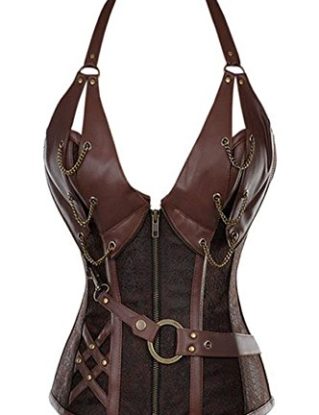 8105 Women's Waist Trainer Corset Steel Boned Steampunk Halter Gather Leather Shaper XX-Large Brown steampunk buy now online