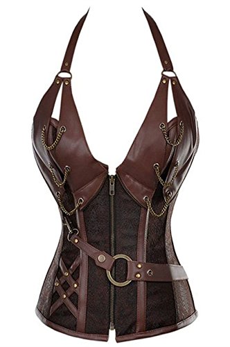 8105 Women's Waist Trainer Corset Steel Boned Steampunk Halter Gather Leather Shaper XX-Large Brown steampunk buy now online