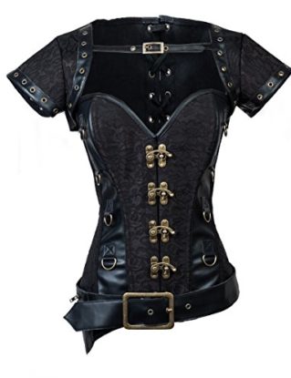 Charmian Women's Steampunk Steel Bone Black Lace Trim Overbust Corset with Jacket & Belt Black Small steampunk buy now online