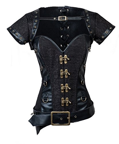 Charmian Women's Steampunk Steel Bone Black Lace Trim Overbust Corset with Jacket & Belt Black Small steampunk buy now online