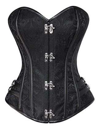 Lucea Women's Steel Boned Steampunk Gothic Vintage Embroidery Overbust Corset Black X-Large steampunk buy now online