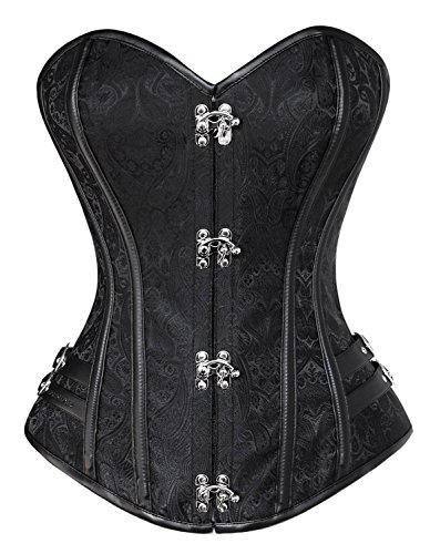 Lucea Women's Steel Boned Steampunk Gothic Vintage Embroidery Overbust Corset Black X-Large steampunk buy now online
