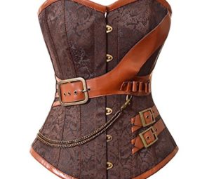 8103 Women's Steel Boned Jacquard Steampunk Embroidery Overbust Corset Waist Cincher Medium Brown steampunk buy now online