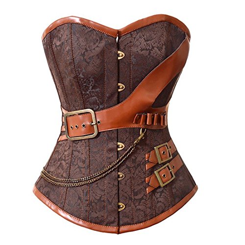 8103 Women's Steel Boned Jacquard Steampunk Embroidery Overbust Corset Waist Cincher Medium Brown steampunk buy now online