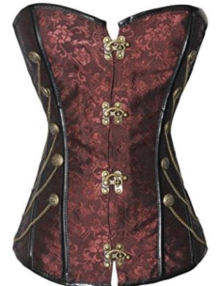 Dear-lover Women's Steampunk Boned Corset with Chain Stud Detail Large Size Brown steampunk buy now online