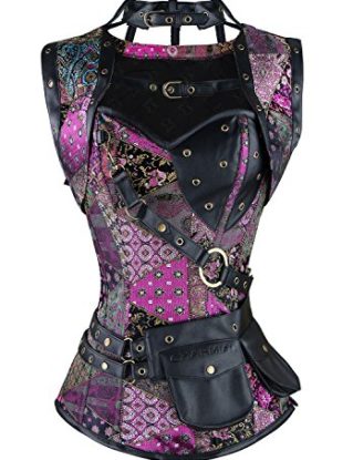Lucea Women's Spiral Steel Boned Steampunk Gothic Vintage Overbust Corset with Jacket and Pouches Purple X-Large steampunk buy now online