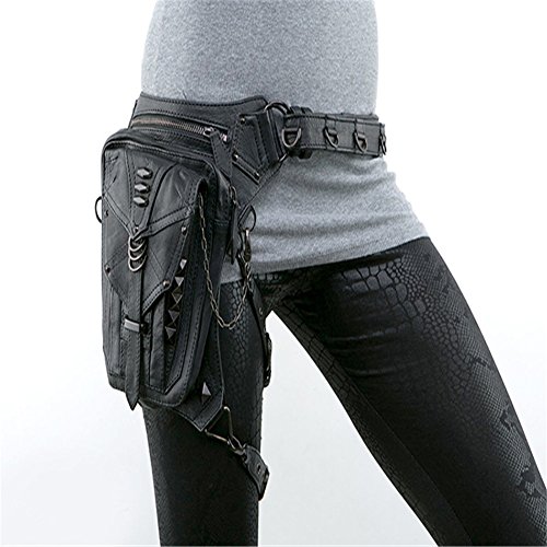 XY Fancy Women/Men Black Leather Steampunk Leg Thigh Hip Holster Wallet Purse Pouch Mini Waist Packs/Messenger Bag steampunk buy now online