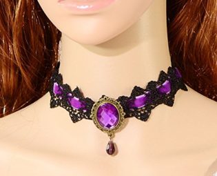 Black Lace Rhinstone Choker Victoria Steampunk Style Gothic Collar Necklace Gift (Purple) steampunk buy now online