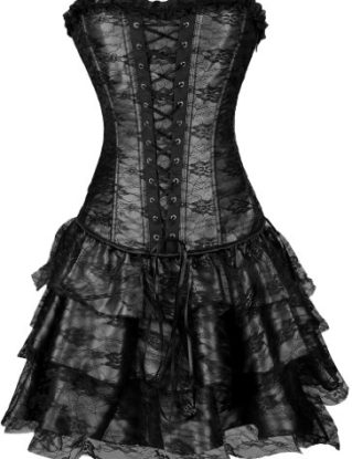TDOLAH Sexy Corset Gothic Boned Dress Bustier Clubwear Lingerie Set for Women (UK Size 14-16 (2XL), Black) steampunk buy now online