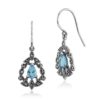Sterling Silver 0.93ct Blue Topaz & 0.24ct Marcasite Victorian Drop Earrings steampunk buy now online